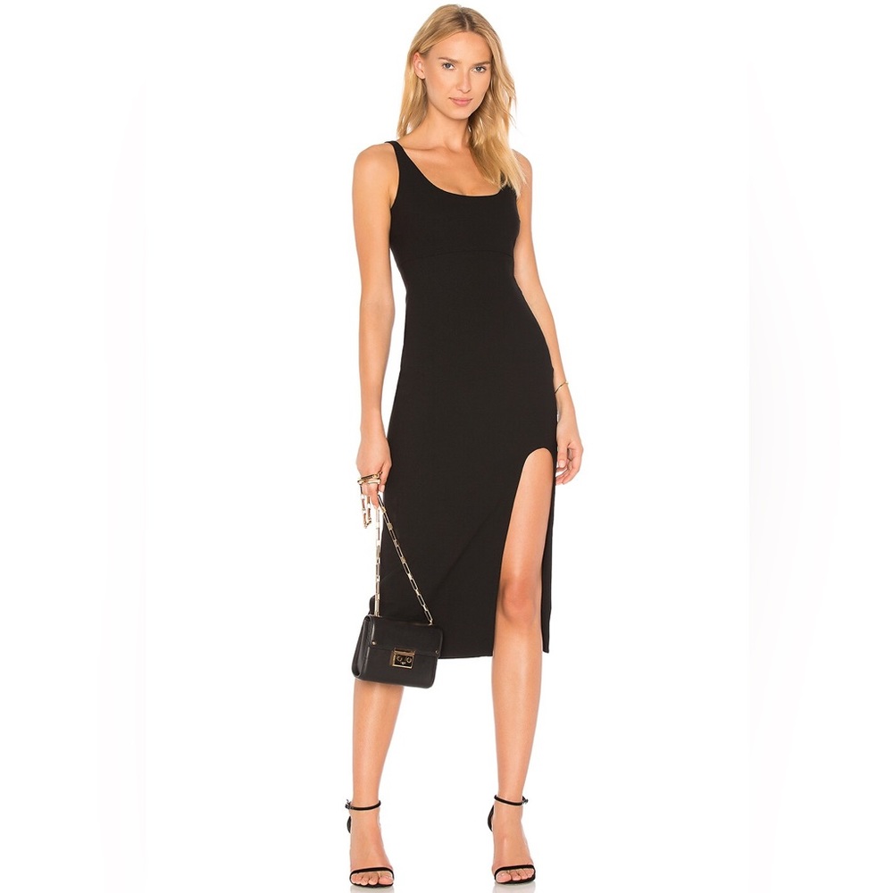 Cinq a Sept Breena Black Midi Cocktail Dress with Slit